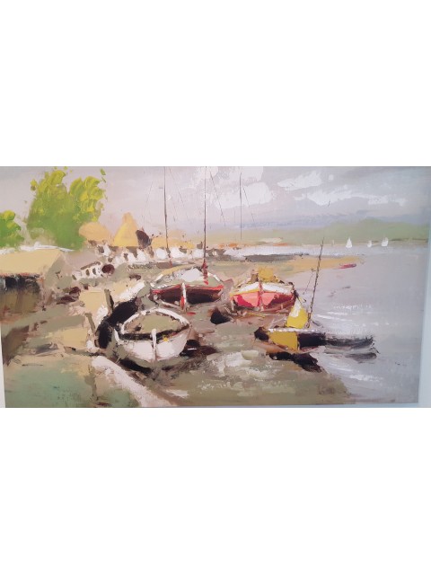 Harboured Boats Oil Painting